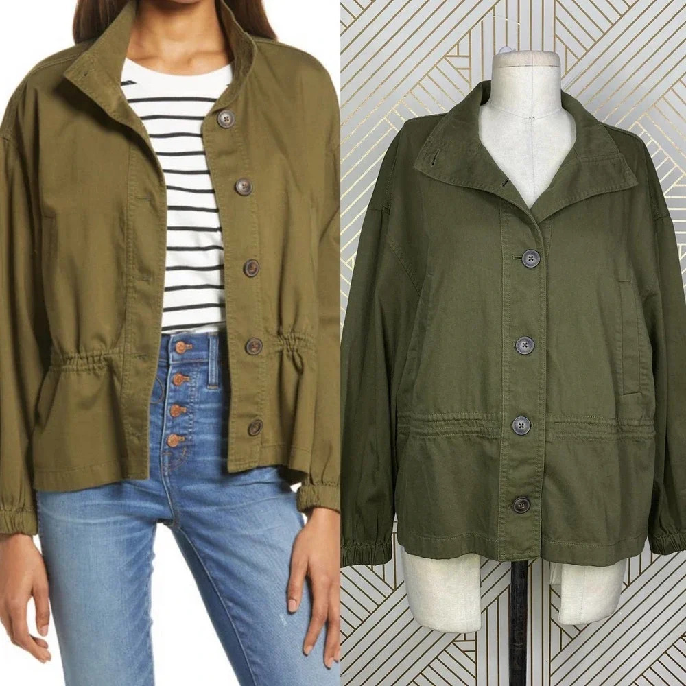 Madewell Highbury Military Twill Jacket In Kale Green Army Size US Medium